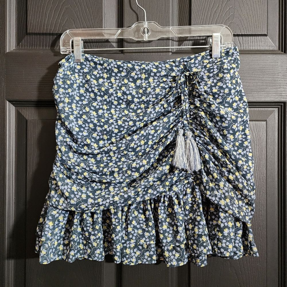 1. STATE Ruched Seam Cascading Calico Skirt in Midnight Sky - Picture 5 of 12